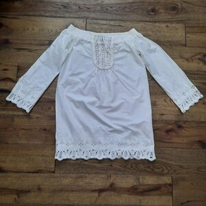 Guess By Marciano White Eyelet Lace Tunic Top Short Dress